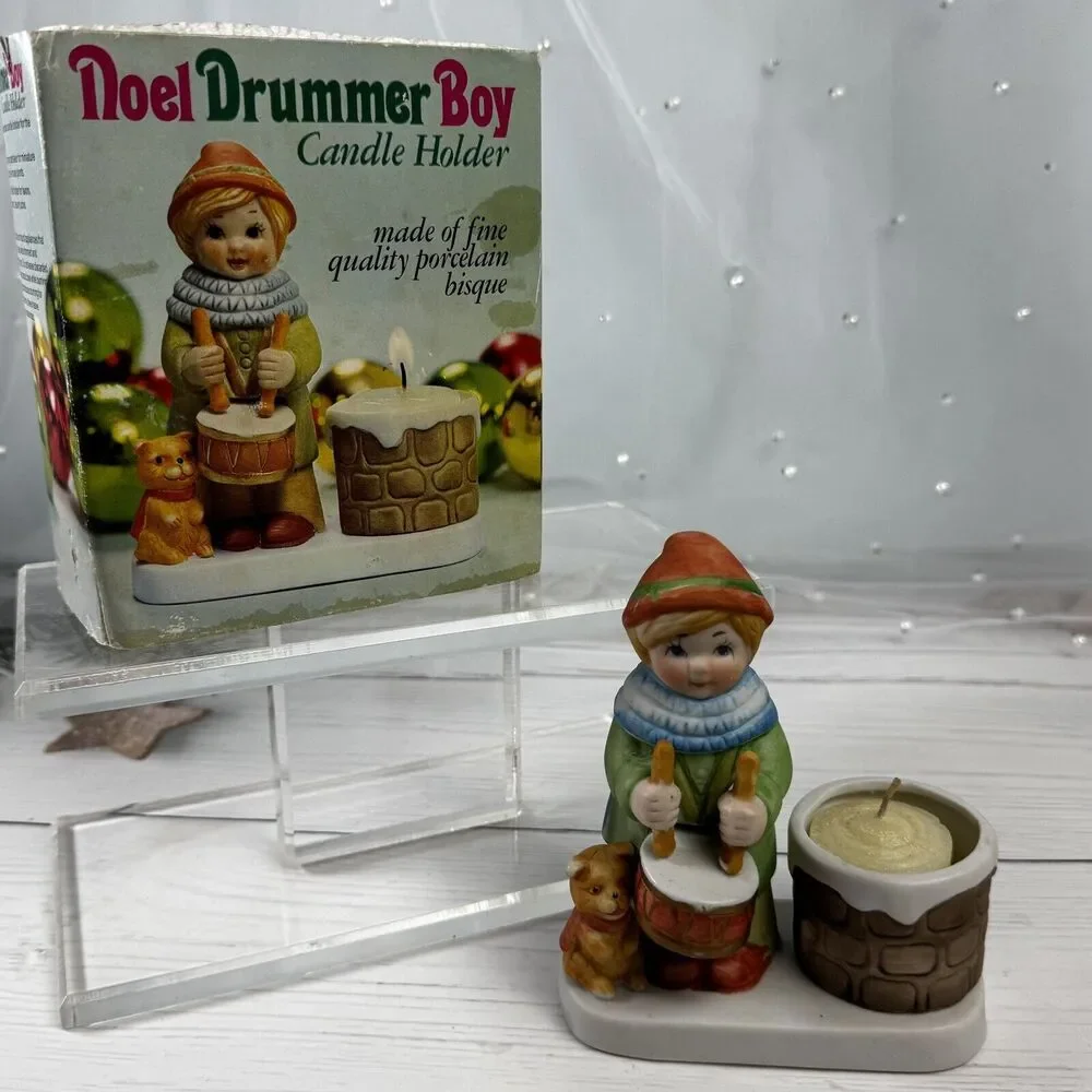 Noel Drummer Boy Porcelain‎ Bisque Tealight Christmas VTG Candle Holder 1980